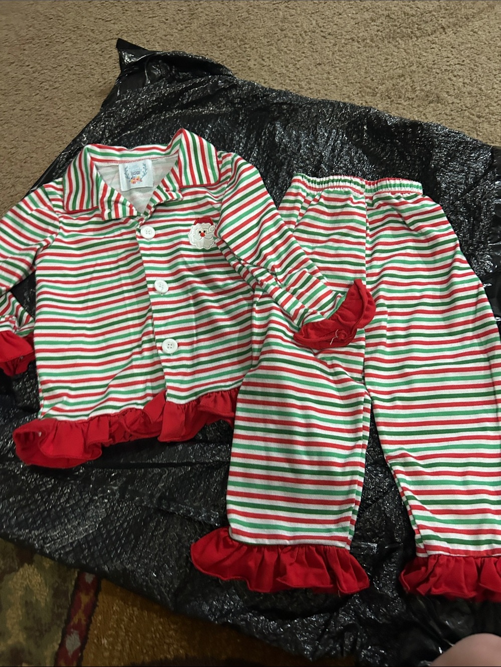 Kids Holiday Stripe Pajama Set in Red, Green & White